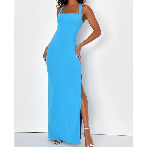 Lulus Dresses & Skirts - Lulus NWOT Glamorous Dedication Blue Sleeveless Column Crepe Maxi Dress Medium
